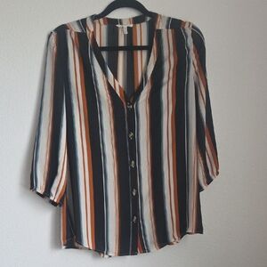 Maurices Navy, White & Rust Striped Button-Down Blouse